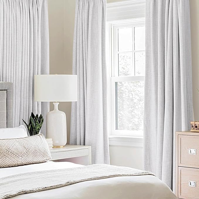 MIULEE White Blackout Curtains Linen Textured for Bedroom Nursery Thermal Insulated Room Darkening Grommet Curtains/Drapes for Living Room Decoration 52x84 Inch Grayish White 2 Panels