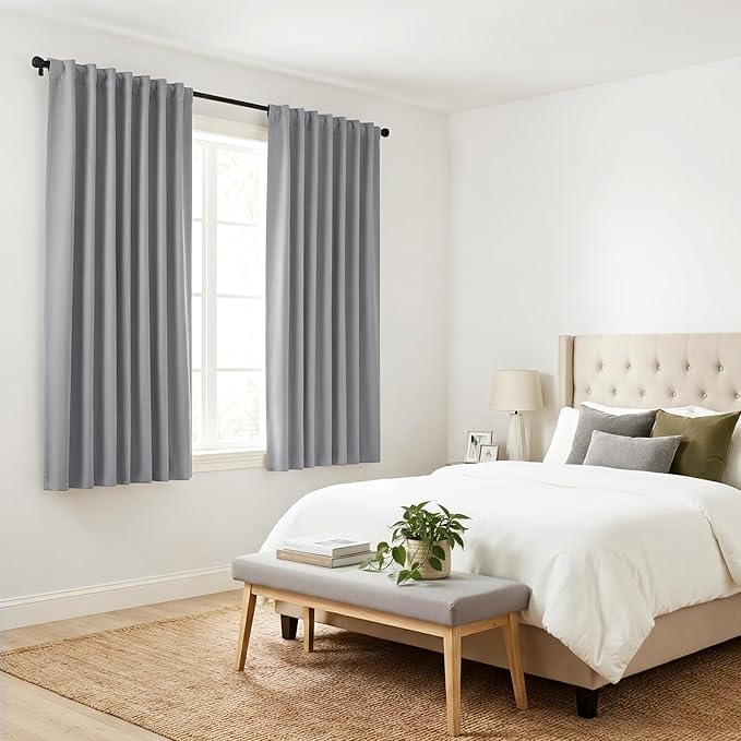 PONY DANCE Blackout Curtains Thermal Insulated Window Treatment Panels Room Darkening Blackout Drapes for Living Room Back Tab/Rod Pocket Bedroom Draperies, 52x63 Inch, Silver Grey, 2 Panels