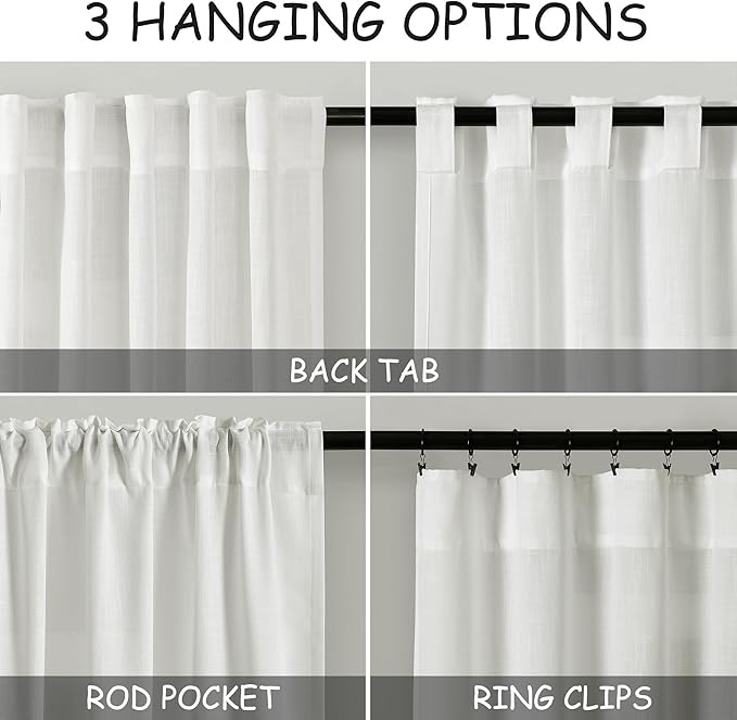 Nanspring Ivory Linen Curtains 84 Inch Length 2 Panels Set for Living Room Back Tab Light Filtering Semi Sheer Curtain for Bedroom Farmhouse Drapes, 40x84 Inch, 2 Panels