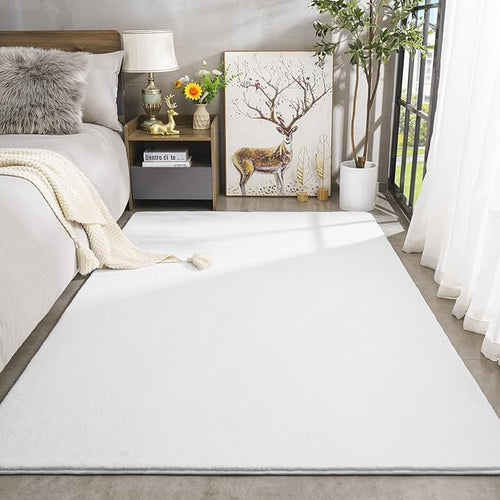 Amearea Large Modern Area Rugs for Bedroom Living Room, 6x9 Feet White Thickened Memory Foam Rug, Fluffy Indoor Washable Rugs Non Slip Minimalist Carpet for Boys Girls Dorm Nursery Room Decor