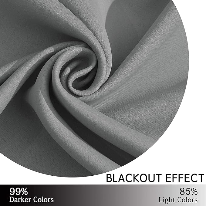 Yakamok 84 Inch Length Grey Blackout Curtains for Bedroom, Thermal Insulated Room Darkening Grommet Top Window Drapes for Living Room,42W x 84L,2 Panels
