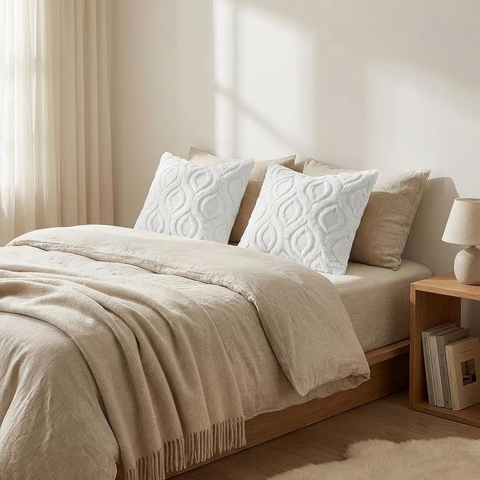 decorUhome Throw Pillow Covers 24x24 Inch Set of 2, Soft Plush Faux Wool White Solid Couch Pillow Covers, Accent Euro Sham Farmhouse Neutral Square Pillow Cases for Sofa Bed Living Room