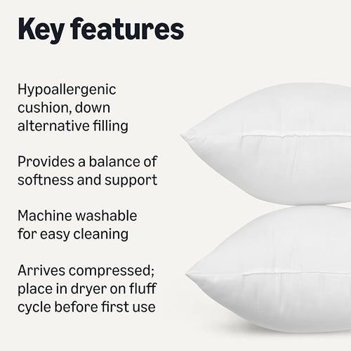 Amazon Basics Square Hypoallergenic Pillow Insert, Sofa Bed Couch Decorative Stuffer, 18", 4 Pack