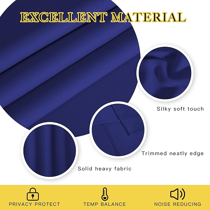 NICETOWN Navy Blue Room Darkening Curtains 108 inch Length - Grommet Thermal Blackout Window Treatments Sound Proof Room Divider Drapes for Bedroom/Living Room (2 Panels, W80 x L108)