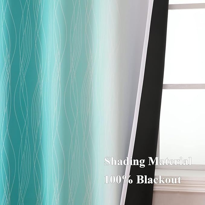 Estelar Textiler Teal and Greyish White Room Darkening Blackout Curtains 84 Inches Long for Living Room, Thermal Insulated Ombre Light Blocking Grommet Blackout Drapes for Bedroom, 42Wx84L, 2 Panels