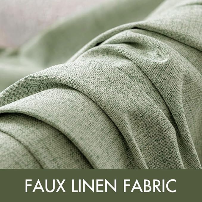 MIULEE Linen Texture Curtains for Bedroom Solid 100% Blackout Thermal Insulated Sage Green Curtains Grommet Room Darkening Drapes for Living Room Nursery 52x63 Inch (2 Panels)