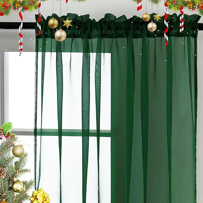 SpaceDresser Basic Rod Pocket Sheer Voile Window Curtain Panels White 1 Pair 2 Panels 38 Width 45 Inch Long for Kitchen Bedroom Children Living Room Yard(Foliage Green,38 W x 45 L)