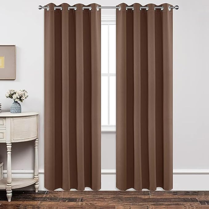 Joydeco Blackout Curtains 72 Inch Length 2 Panels Set, Thermal Insulated Long Curtains& Drapes 2 Burg, Room Darkening Grommet Drapes for Living Room Bedroom Window (W52 x L72 Inch, Brown)