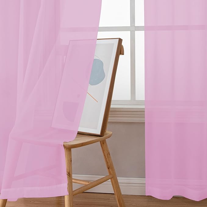 Chyhomenyc Light Pink Sheer Curtains 63 Inch Length 2 Panels, Light Filtering Airy Rod Pocket Window Curtain Treatment Drapes for Bedroom, Each 42Wx63L Inches