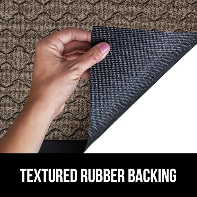 GORILLA GRIP 100% Waterproof All-Season WeatherMAX Doormat US Designed Natural Rubber, Stain and Fade Resistant, Low Profile Indoor Outdoor Door Mats, Easy Clean Patio Mat, 29x17, Latte Quatrefoil