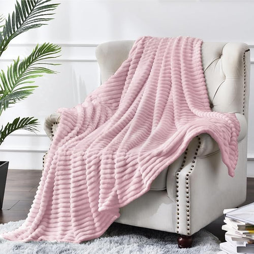 BEDELITE Fleece Blanket Twin Size – 3D Ribbed Jacquard Soft and Warm Decorative Fuzzy Blankets – Cozy, Fluffy, Plush Lightweight Throw Blankets for Couch, Bed, Sofa(Cherry Blossom, 60x80 inches)