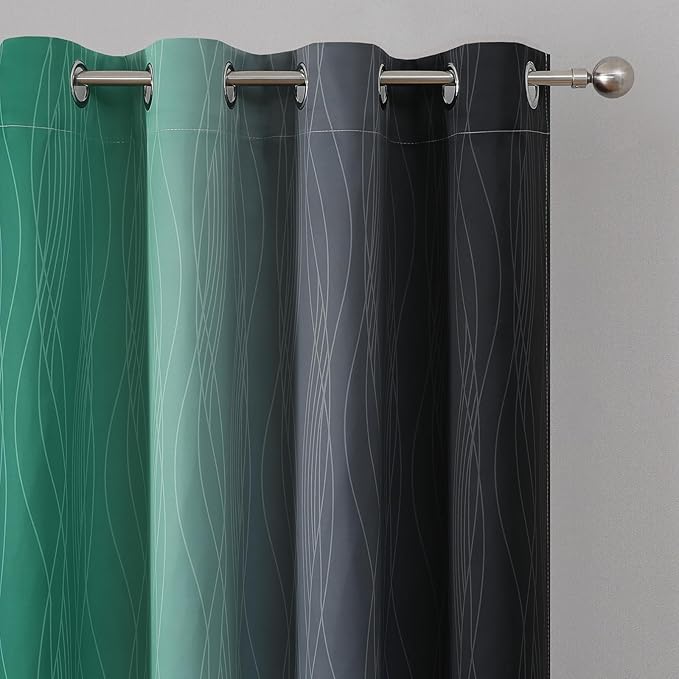 Estelar Textiler Black and Green Ombre Blackout Curtains 84 Inch Length 2 Panels Set for Living Room, Energy Saving Thermal Insulated Light Blocking Grommet Window Drapes for Bedroom,52Wx84L,2 Panels