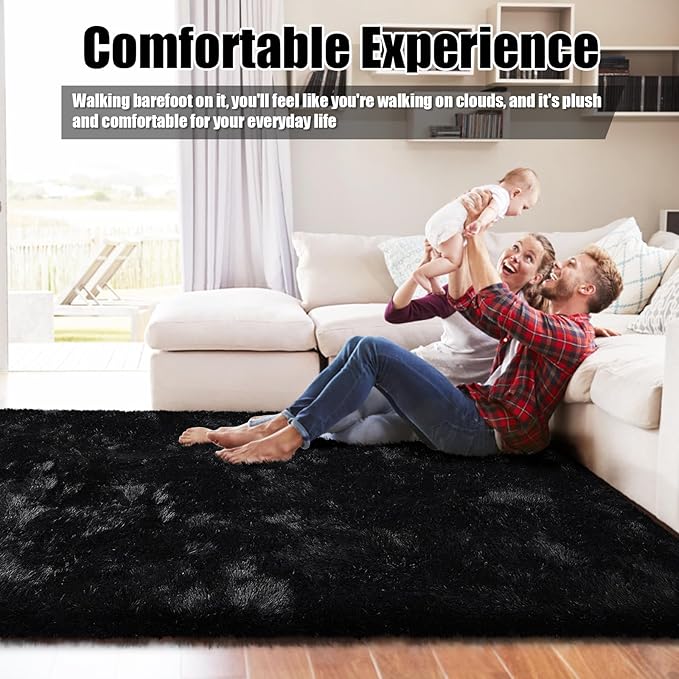8x10 Fluffy Area Rugs for Living Room,Shag Area Rug for Bedroom,Black Soft Fuzzy Rug Non-Shedding Indoor Plush Carpet for Kids Bedroom Nursery Home Decor