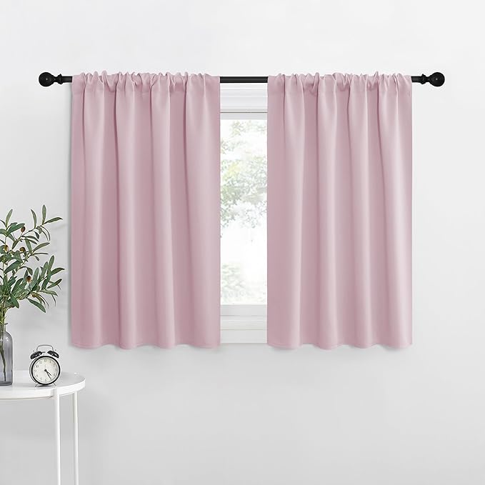 NICETOWN Baby Pink Kitchen Curtains, 42" W by 36" L, Set of 2, Short Blackout Curtains & Drapes, Small Window Draperies for Dining Room, Cupboard