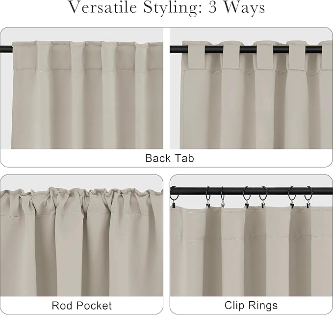 PONY DANCE Blackout Curtains, Cream Blackout Curtains for Bedroom - 2 Panels, 52x45 Inch, Room Darkening Drapes for Living Room, Back Tab and Rod Pocket Black