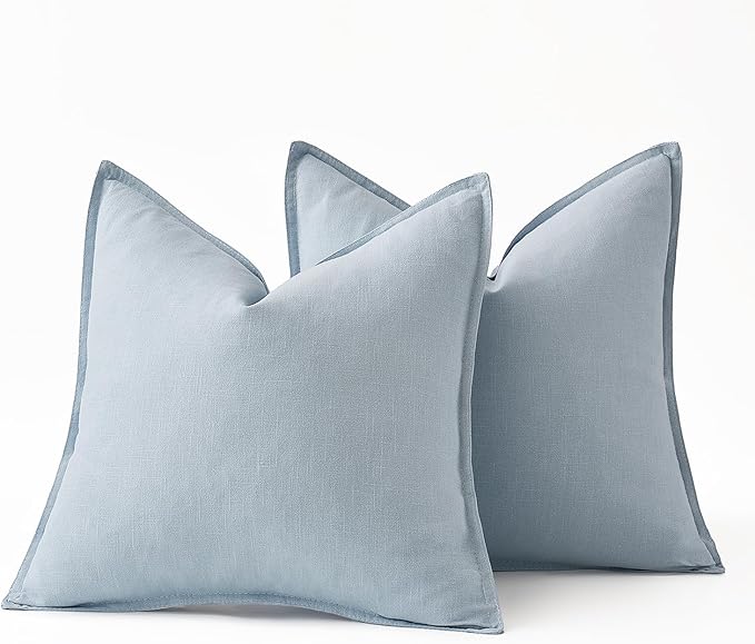 MIULEE Decorative Linen Pillow Covers 18x18 Inch Light Blue Boho Farmhouse Neutral Couch Throw Pillows for Bed Pack of 2 Accent Coastal Modern Pillowcase Summer Sofa Livingroom Home Decor