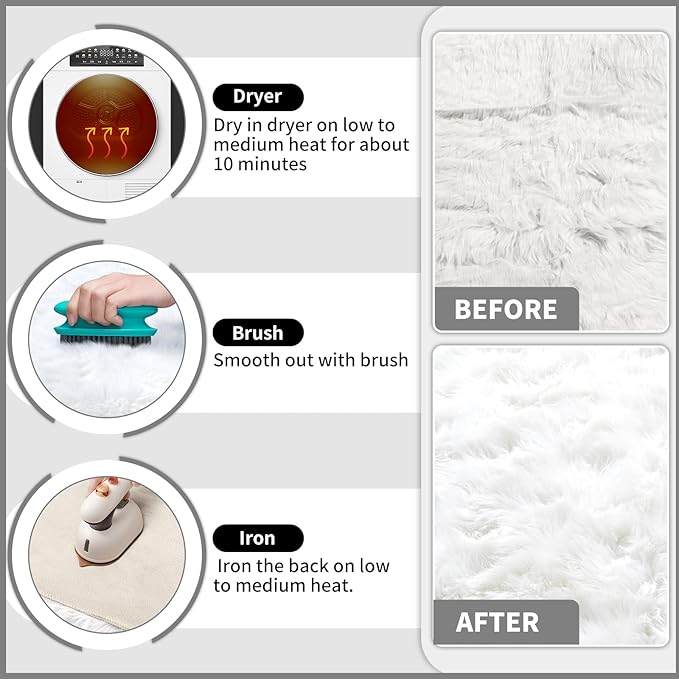 Ciicool White Faux Fur Rug 8 x 10 Feet, Large Fluffy Carpet, Faux Fur Sheepskin Rugs for Living Room, Shaggy Washable Rug for Bedroom, Luxury Room Decor, Fuzzy Rugs, Rectangle