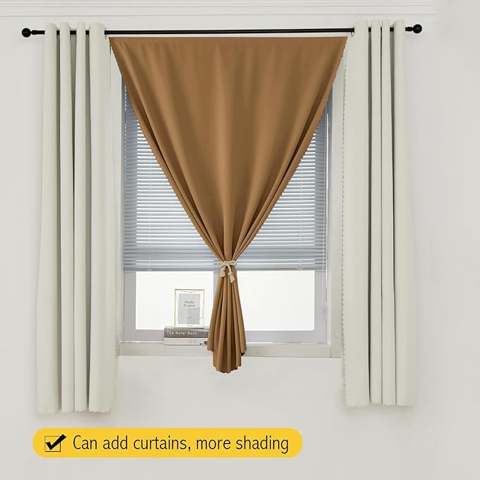 Self Adhesive Curtains, Stick Curtain Blackout Shades Window Cover Curtains for Living Room No Drilling, 35" W X 79" L, Brown, 1 Panel