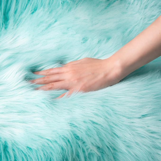 Ashler faux fur rug, Fluffy Shaggy Area Rug Ultra Soft 3 x 3 Feet Round Fur Rug, Turquoise Fuzzy Rug Machine Washable Shag Rug, Nursery Decor Throw Rugs for Bedroom, kids room, Living Room