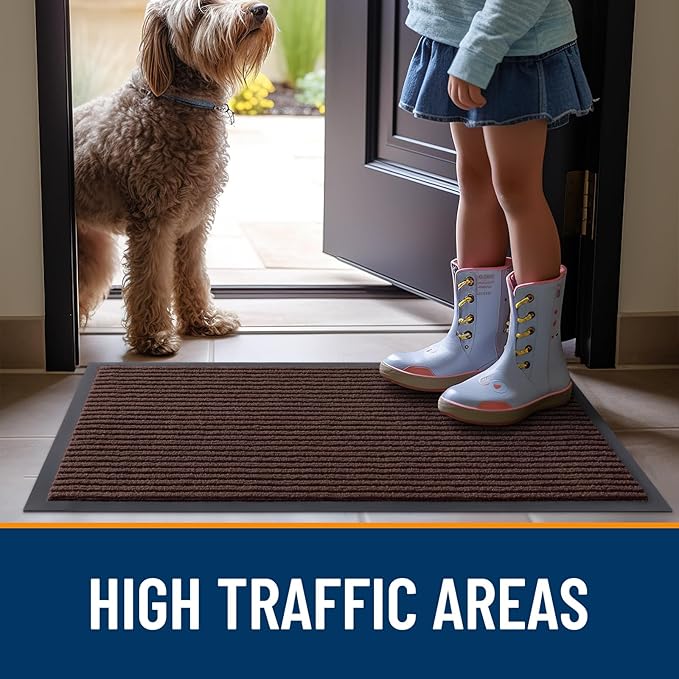 OLANLY Front Door Mat Indoor Outdoor Entrance, 2-Pack 47 x 23 Inch, Waterproof Heavy Duty Doormat, Fade Resistant, Low Profile, Easy Clean Patio Porch Welcome Floor Mats for Entry, Brown