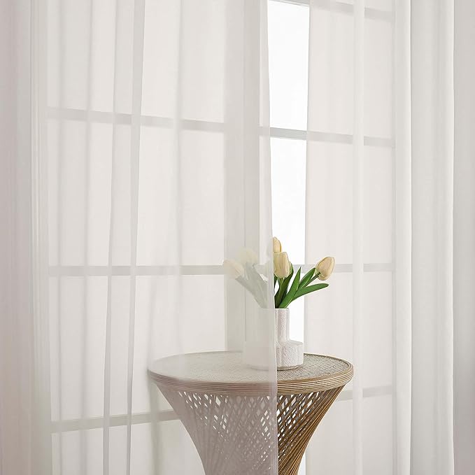 OWENIE Ivory Sheer Curtains 102 Inches Long 2 Panels Set, Sheer Curtain for Living Room Bedroom, Modern Voile Filmy Rod Pocket Curtains & Drapes, 2 Pcs, Each 59 W x 102L Inch, Ivory