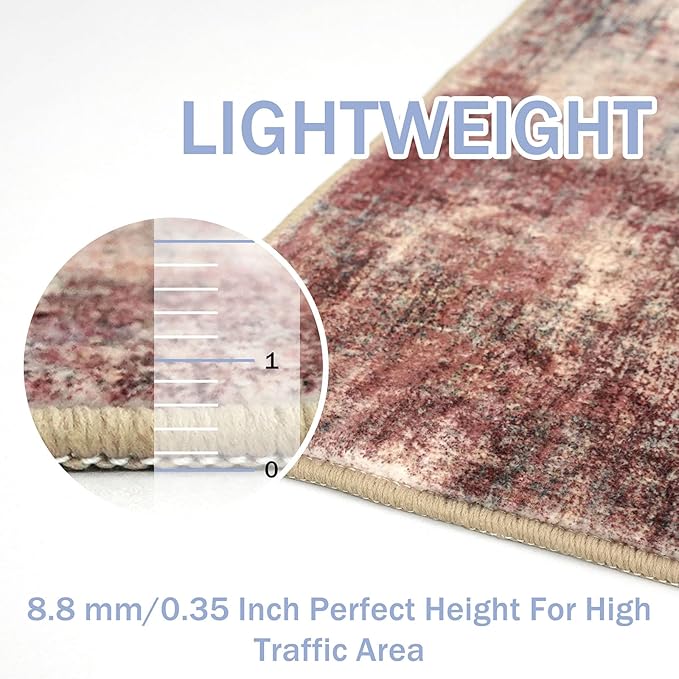IOHOUZE Abstract Runner Rug 3x10 Ft Washable Runners for Hallways, Non Slip Kitchen Runner Printed Faux Wool Entryway Runner Indoor, Modern Abstract Floor Carpet for Hall Bedroom, Red/Multi