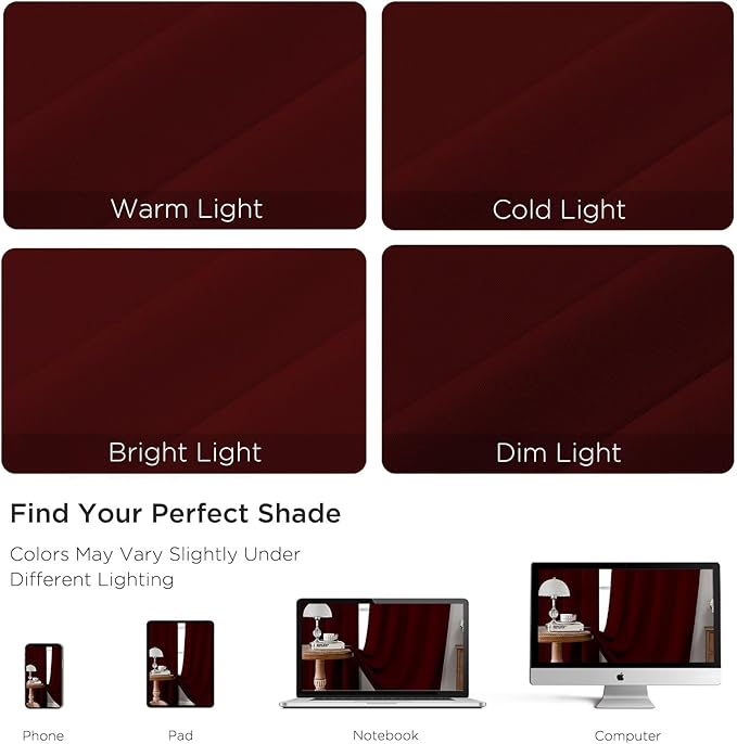 CUCRAF Burgundy Red Blackout Curtains 54 inch Length 2 Panels Set, Rod Pocket Room Darkening Drapes for Bedroom Living Room, Insulated Thermal Light Blocking Window Curtain (W52 x L54 Inch)