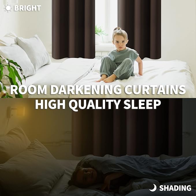 BGment Blackout Curtains for Bedroom - Grommet Thermal Insulated Room Darkening Curtains for Living Room, Set of 2 Panels (70 x 84 Inch, Brown)