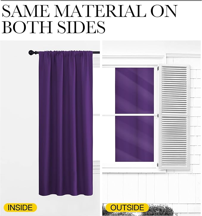 NICETOWN Blackout Curtains for Living Curtains, Royal Purple, 2 Panels, 29 by 30, Room Darkening Window Curtain Panels, Easy-Care Solid Thermal Insulated Draperies/Drapes for Daughter Room
