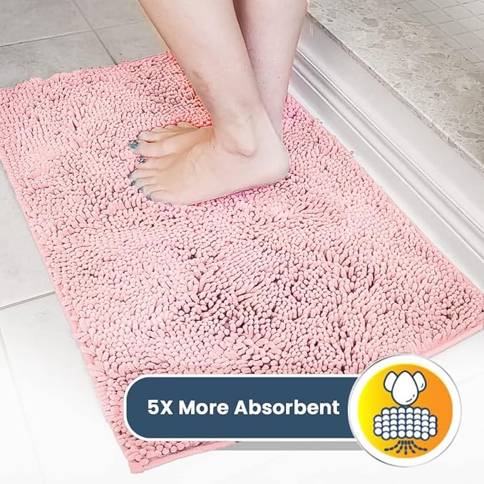 Muddy Mat® | Super Absorbent Door Mat Indoor, Microfiber Quick Dry Chenille Entryway Rug, Non-Slip Front Door Mat, Indoor Mats for Entryway, Machine Washable Pet Rug, Pink 35"x60"