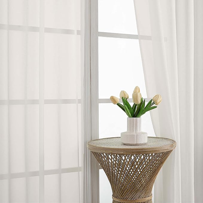 OWENIE Sheer Ivory Curtains, Sheer Curtains 63 inch Length 2 Panels Set, Rod Pocket Voile Fimly Sheer Drapes for Living Room Bedroom, 2pcs, Ivory, Each 59" W x 63" L