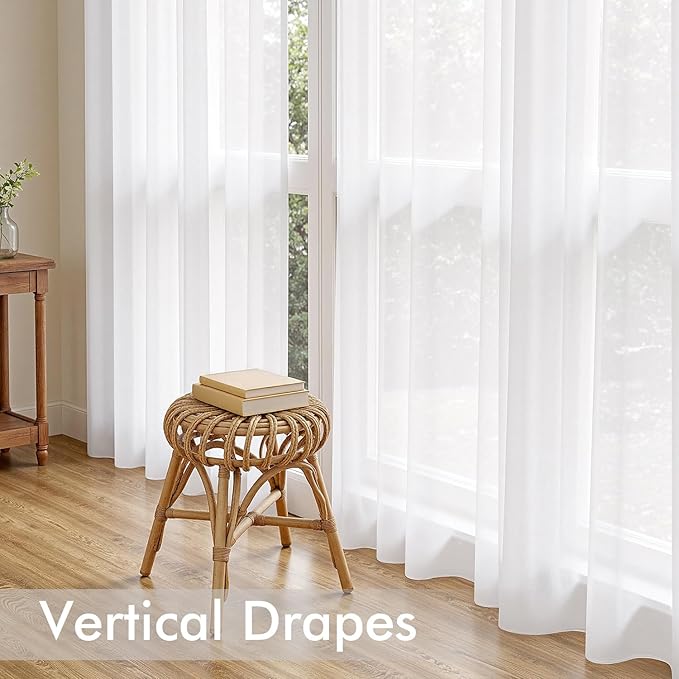 MIULEE White Sheer Curtains 108 Inches Long, 4 Panels Set, Light Filtering Rod Pocket Voile Drapes for Living Room and Bedroom, Airy Soft Fabric Window Treatments, 42 x 108 Inches
