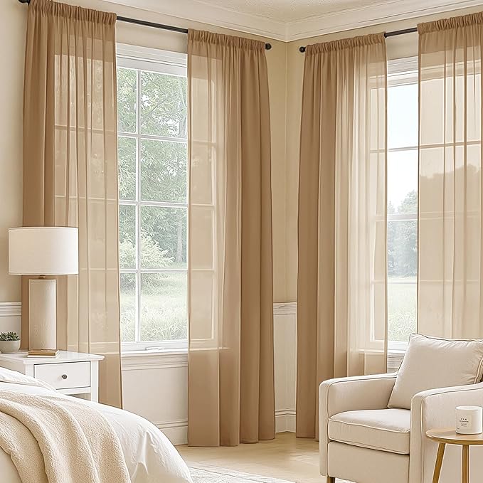 MIULEE Brown Sheer Curtains 72 Inches Long, 4 Panels Set, Rod Pocket Voile Drapes Light Filtering and Semi Transparent, Elegant Window Treatments for Bedroom Living Room,42 x 72 Inches