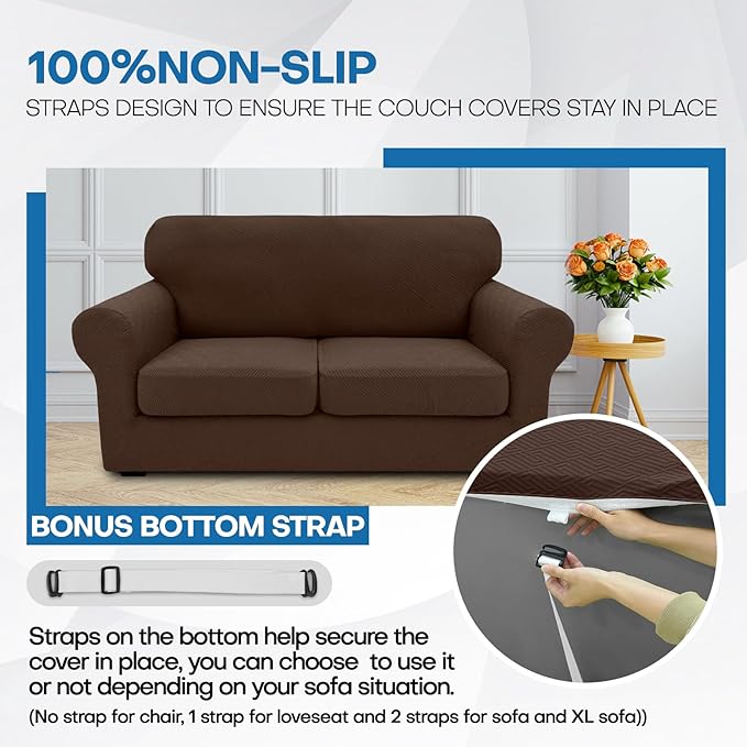XINEAGE 2026 New 3 Pieces Couch Covers for 2 Cushion Sofa Super Stretch Loveseat Slipcover Pet Dog Universal Slip Cover Anti Slip Love Seat Furniture Protector (Coffee, 55"-69")