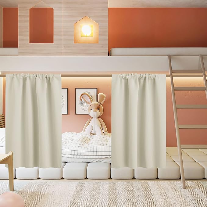 RYB HOME Half Curtain Tiers 36 inch Length, Rod Pocket Summer Heat Blocking Thermal Insulated Short Curtains for Small Window, Width 34 by Length 36, Beige, 2 Panels