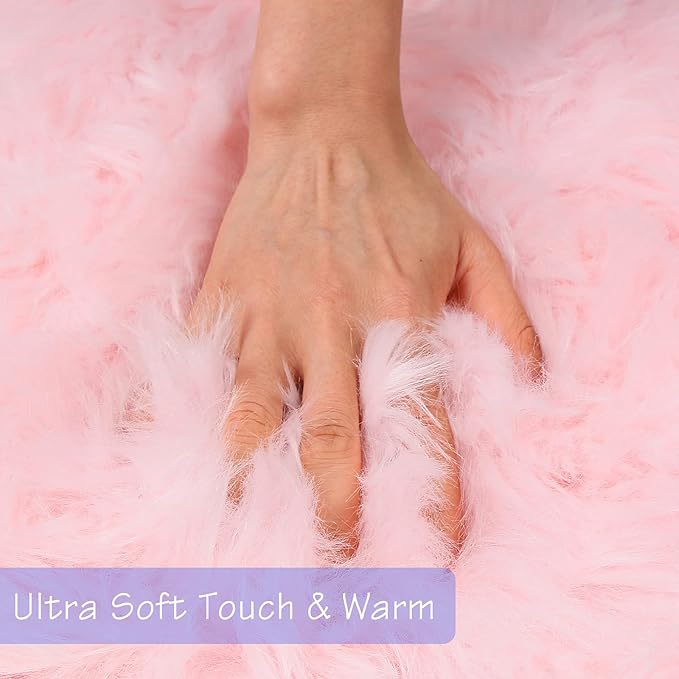 duduta Pastel Pink Rug Faux Sheepskin Fur 2x3 ft, Fluffy Shag Throw Rugs for Girls Bedroom Kids Room Nursery Chair Cover Non Slip