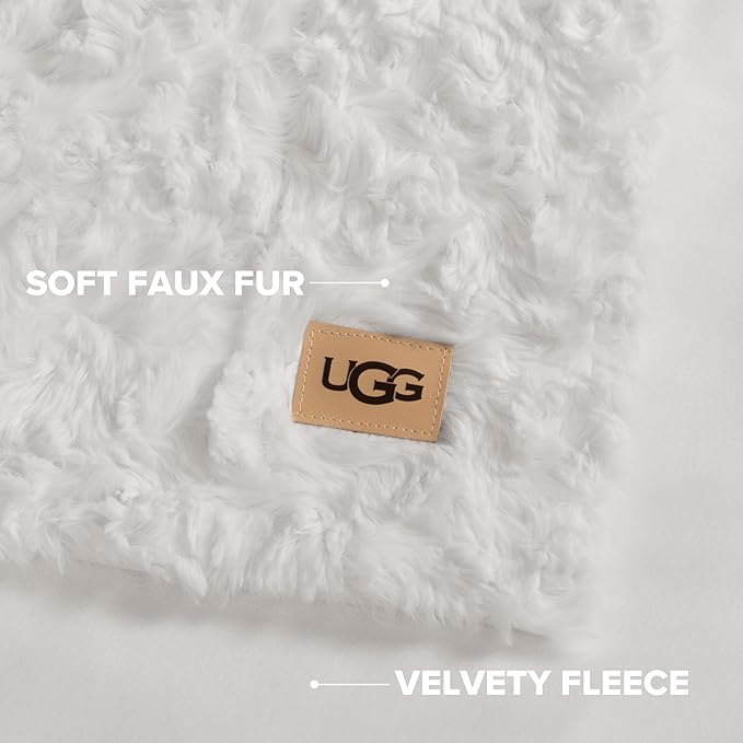 UGG Adalee Faux Fur Twin Blanket for Bed, Soft Blanket or Warm Large Throw for Couch, Washable Twin XL Bedding, Luxury Bedroom Decor, 66" x 90", Natural White