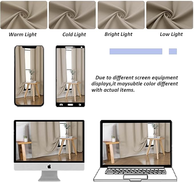 Simplebrand Ava Biscotti Beige Blackout Curtains for Bedroom 63 Inch Length 2 Panels Set, Solid Thermal Insulated Privacy Living Room Window Treatment Curtains Blackout Drapes, W50 x L63 Inch
