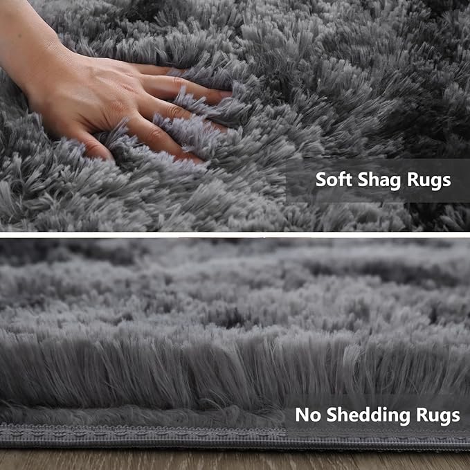 Shag Area Rugs for Bedroom Living Room,4X6 Ultra Soft Fluffy Area Rugs for Dorm, Indoor Carpet Nursery Rugs for Kids Room Home Decor, Black Grey