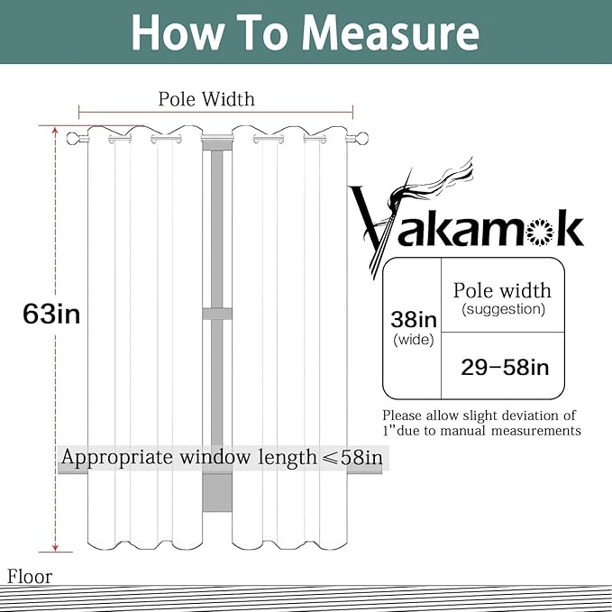 Yakamok Blackout Grey Curtains for Bedroom/Living Room Thermal Insulated, 38" Wide x 63" Long Each Panel,Grommet Top (Set of 2 Panels, Charcoal Grey)