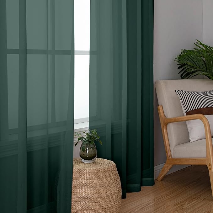 Chyhomenyc Hunter Green Sheer Curtains 84 inches Long 2 Panels, Light Filtering Emerald Voile Christmas Sheer Window Curtain Drapes for Living Room Bedroom, 1 Pair, Each 42W x 84L