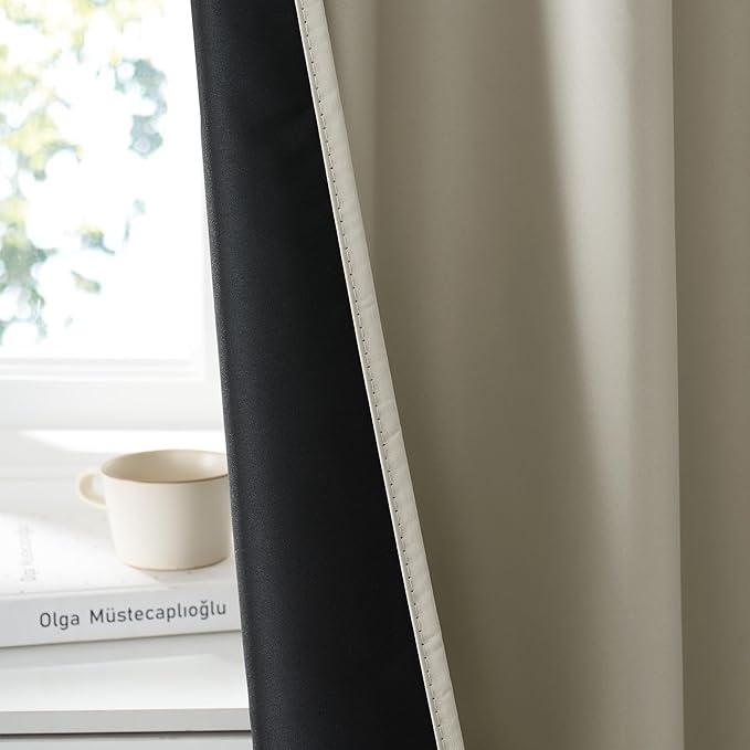 RYB HOME 100% Blackout Short Curtains for Small Window, Thermal Insulated Total Room Darkening Noise Reducing Curtains for Basement Bathroom Basement, 29 inches Wide by 45 inches Long, Natural