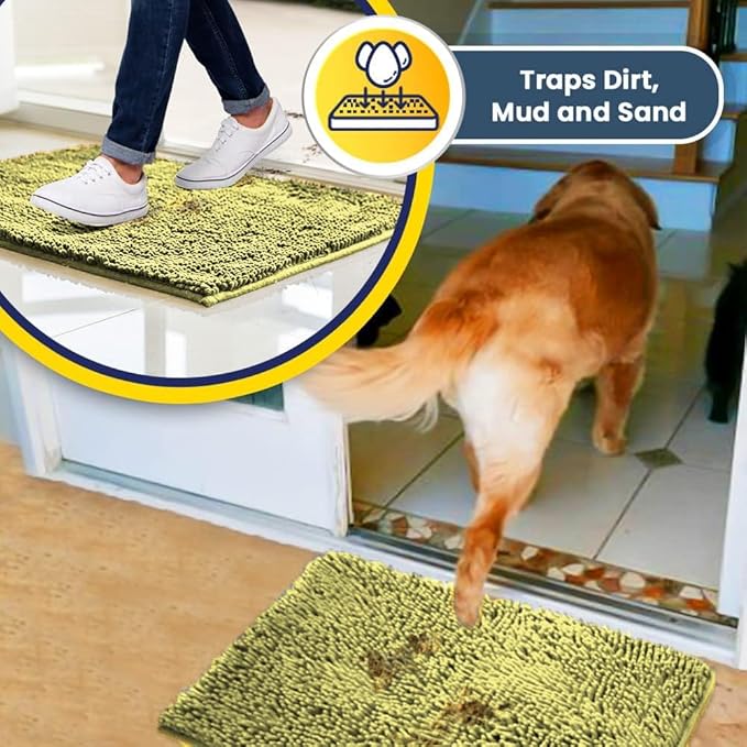 Muddy Mat® | Super Absorbent Door Mat Indoor, Microfiber Quick Dry Chenille Entryway Rug, Non-Slip Front Door Mat, Indoor Mats for Entryway, Machine Washable Pet Rug, Yellow 18"x28"