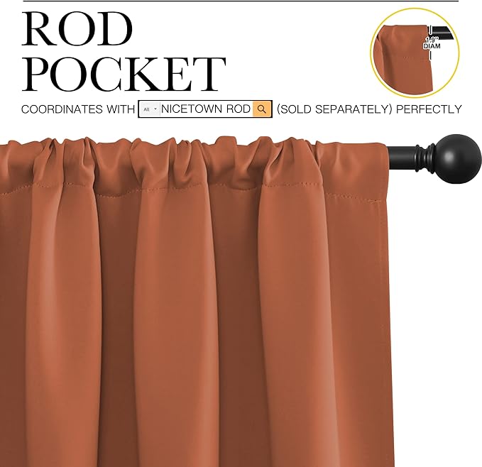 NICETOWN RV Blackout Curtains for Camper Windows, Burnt Orange, 34" x 36", Set of 2, Kitchen Curtains, Short Blackout Drapes, Thermal Insulated Rod Pocket Window Treatment Draperies for Nursery