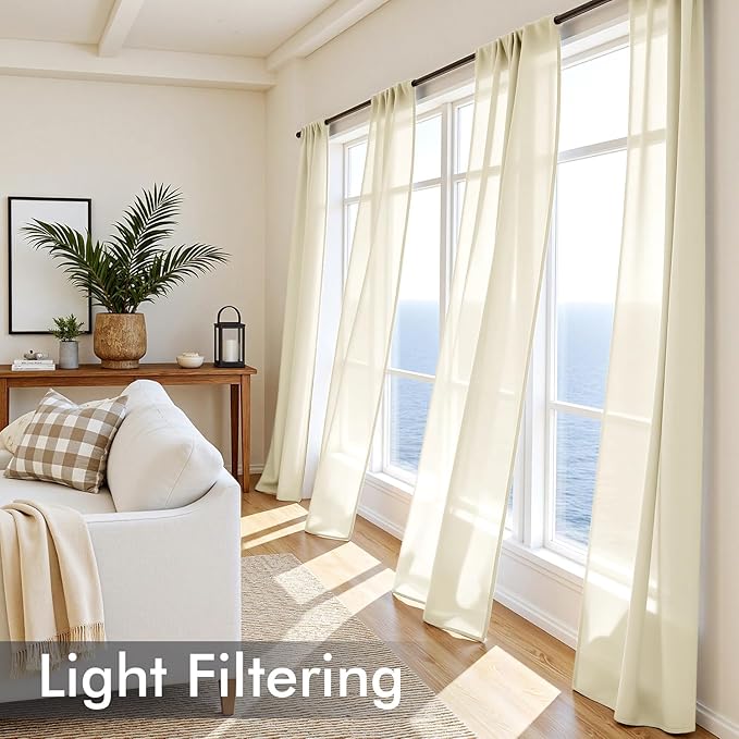 MIULEE Light Cream Sheer Curtains 102 Inches Long, 4 Panels Set, Light Filtering Rod Pocket Voile Drapes for Living Room and Bedroom, Airy Soft Fabric Window Treatments, 42 x 102 Inches