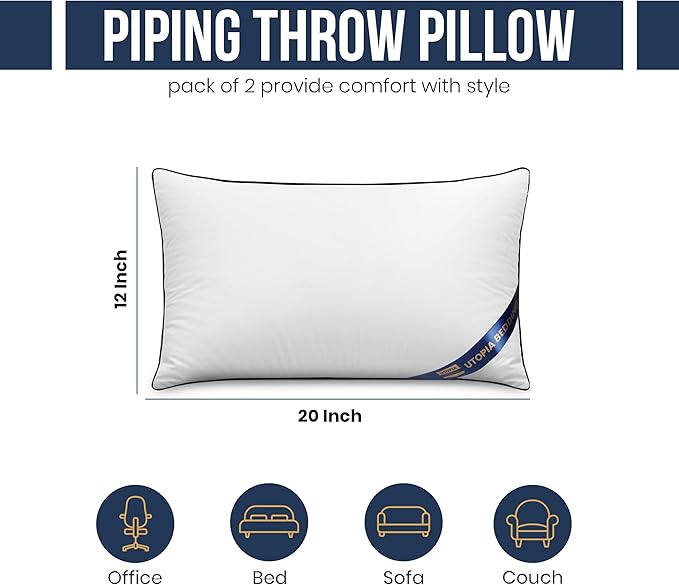 Utopia Bedding Throw Pillow Inserts (Pack of 4, White), 12 x 20 Inches Decorative Indoor Pillows for Sofa, Bed, Couch, Cushion Sham Stuffer