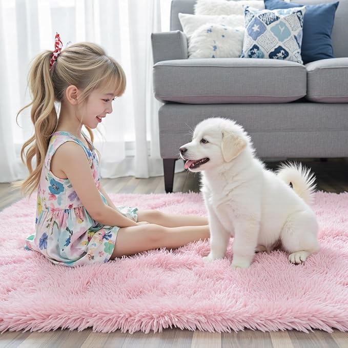 Area Rugs 10x14 Living Room, Shaggy Carpet Soft Plush Furry Bedside Rug Large Area Rugs for Bedroom Kids Girls Boys Home Decor Anti Slip(10 x 14, Pink)