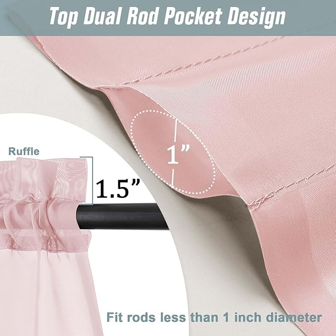 Blush Sheer Curtains for Window 72 inches Long 2 Panels Set, Soft Airy Modern Light Filtering Sheer Curtains for Living Room Bedroom, Dual Rod Pocket Solid Window Drapes, 2x42Wx72L inches