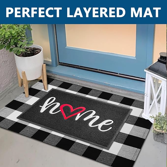 EARTHALL Door Mat 2-Pack Outside Inside Home Doormat 30"x17.5" Durable Floor Mat Non Slip Rug Ultra Absorb Mud Easy Clean Front Doormat for Garage, Entryway, Patio, High Traffic Areas, Black