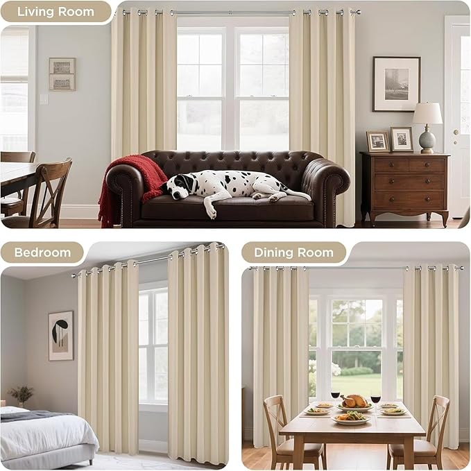 Joydeco Blackout Curtains 90 Inches Long 2 Panels Set, Thermal Insulated Long Curtains& Drapes 2 Burg, Room Darkening Drapes for Bedroom Living Room (Light Beige, W37 x L90 Inch)